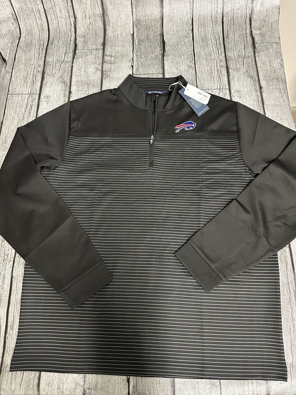 NWT Men’s Cutter & Buck Buffalo Bills Traverse Stripe 1/4 Zip Pullover XL Tall